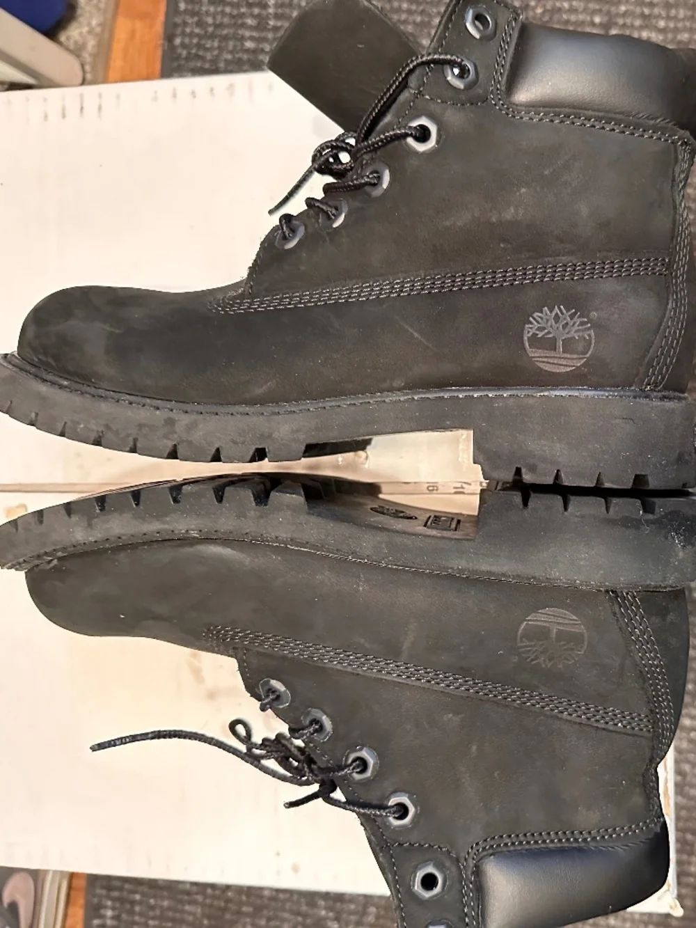 Timberland Junior Premium 6-Inch Waterproof Boots in black nubuck leather.